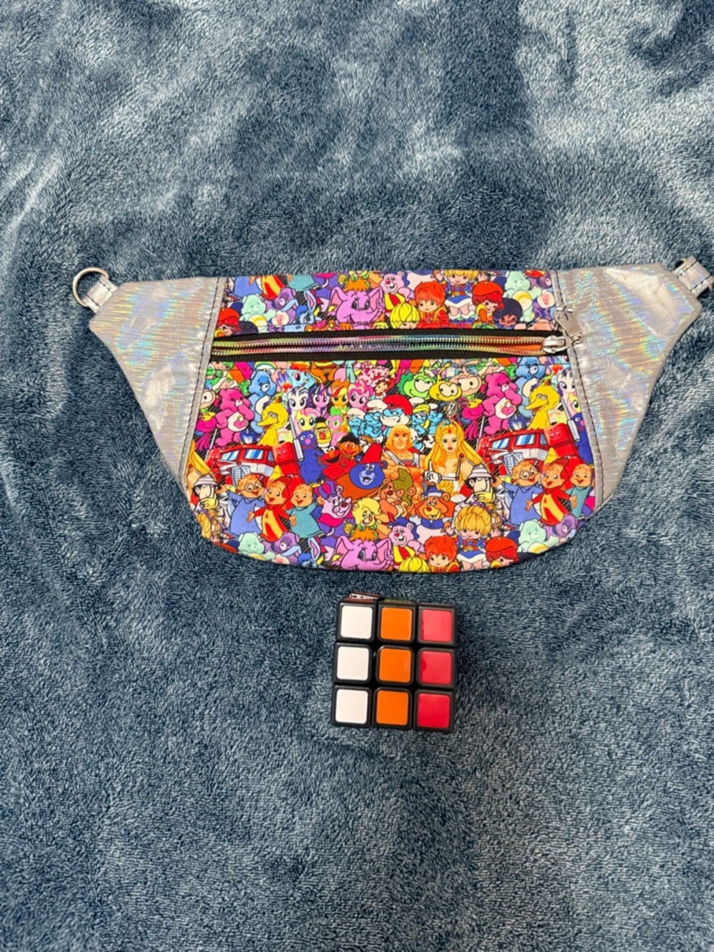 Colorful rainbow Cartoon 80s 90s Patchwork Holographic Belt Fanny Bag